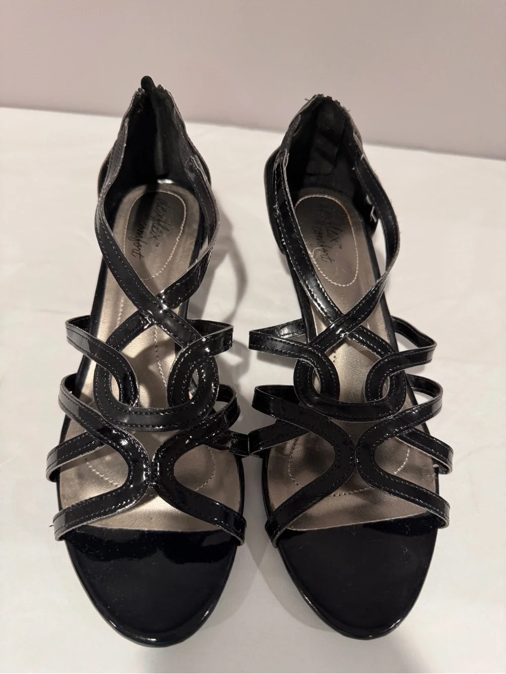 dexflex comfort Black Patent Strappy Heeled Sandals